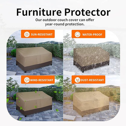 Easy-Going Waterproof Outdoor Couch Cover, Heavy Duty 3-Seater Patio Sofa Cover, Winchdproof Outdoor Furniture Cover with Air Vent （88Wx32.5Dx33H inch,Camel/Dark Brown