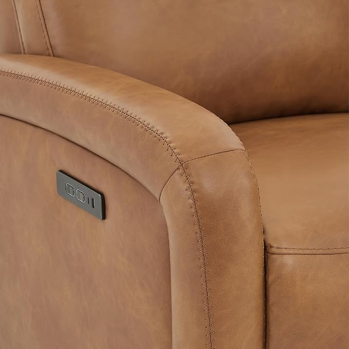 Watson & Whitely Power Recliner Chairs for Adults, Zero Wall Recliners W Power Headrest Type-C Charger, Small Faux Leather Home Theater Seating for Living Room & RV, Cognac Brown