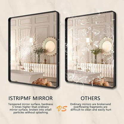 24x32 Inch Black Framed Bathroom Mirror,Matte Metal Frame Vanity Mirror,Round Corner,Farmhouse,Decorative Wall Mounted Rectangle Mirror