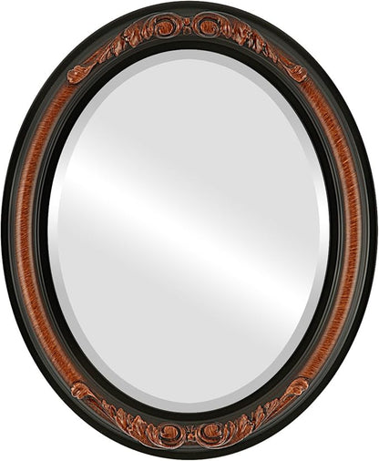 OVALCREST Oval Beveled Wall Mirror for Home Decor - Florence Style - Vintage Walnut - 44" x 34"