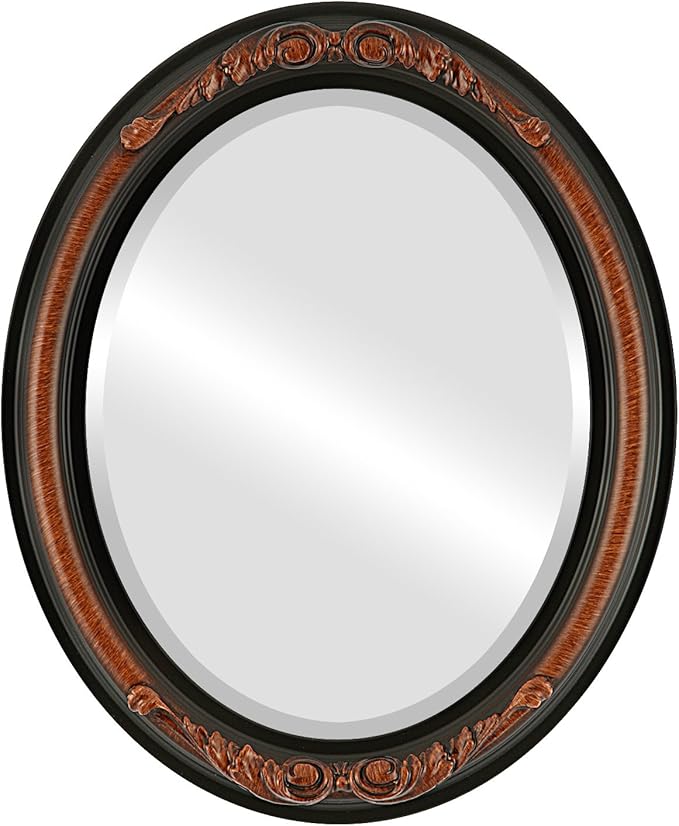 OVALCREST Oval Beveled Wall Mirror for Home Decor - Florence Style - Vintage Walnut - 20" x 16"