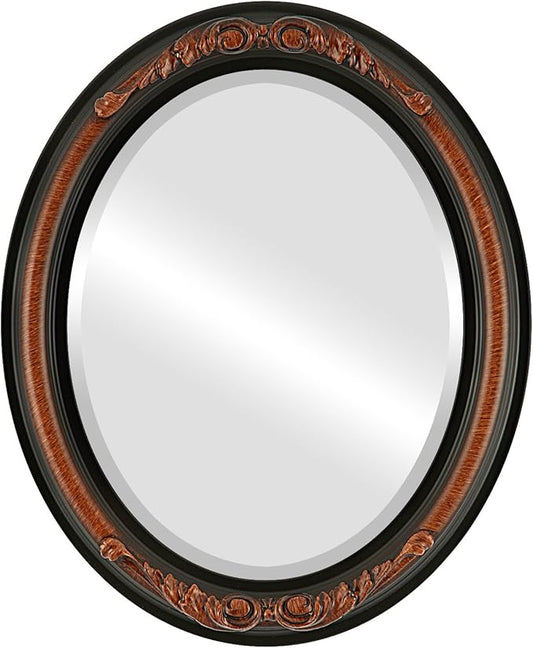 OVALCREST Oval Beveled Wall Mirror for Home Decor - Florence Style - Vintage Walnut - 32" x 26"