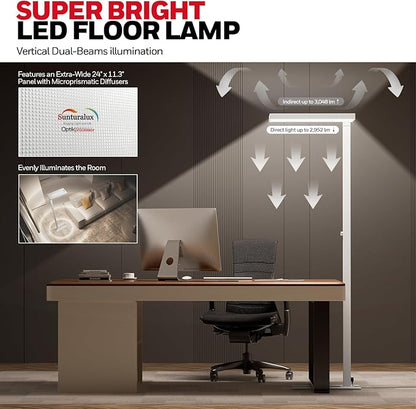 Honeywell 6000LM LED Floor Lamp, 02E Sunturalux Eye-Caring Reading Standing Light, 60W Modern Natural Daylight 4000K Dimmable 77" Tall Floor Lamps for Living Room Kids Study Home Office White