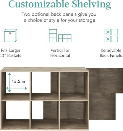 Best Choice Products 6-Cube Storage Organizer, 13.5in Shelf Opening, Bookcase, Display Shelf, Customizable w/ 3 Removable Back Panels – Greige