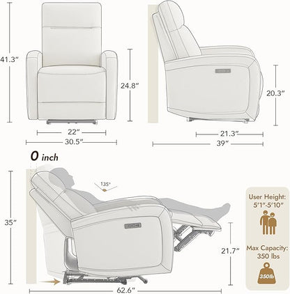 Watson & Whitely Power Recliner Chairs for Adults, Zero Wall Recliners W Power Headrest Type-C Charger, Small RV Recliners Home Theater Seating for Living Room, Fabric in Linen