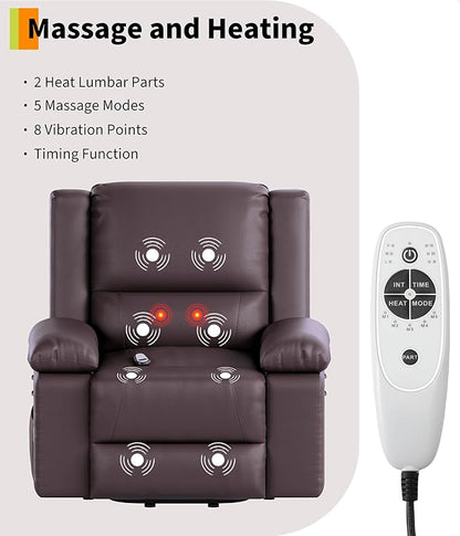 GarveeHome Power Lift Recliner Chair - Heat and Massage, PU Leather Electric Lift Recliner for Elderly & Mobility Impaired, Adjustable Back and Legs, Heavy Duty Lift Chair for Seniors