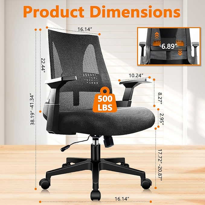 CLATINA 500lbs Big and Tall Office Chair Heavy Duty Mesh Ergonomic Computer Chairs with Adjustable Lumbar Support and Wide Comfy Seat for Home Office Conference Heavy People, Black(2 Pack)