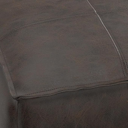 SIMPLIHOME Sheffield Boho Square Pouf in Distressed Dark Brown Leather for the Living Room, Bedroom and Kids Room