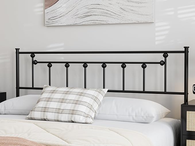 Metal Full Size Headboard - Victorian Farmhouse Style, Easy Assembly, Steel Headboard Only for Bedroom - Black