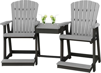 DutchCrafters Plastic Poly Outdoor Bistro Set with 2 Chairs and Attached Center Table, 3 Piece Patio Furniture Set - Amish Made in USA (Black & Light Gray)