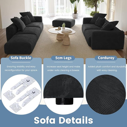 WJShome Modular Sectional Sofa Couch,141.73inch Oversized 3 Seater Sofa,Upholstered with Corduroy Fabric Couches with 5 Pillows,Cushion Covers Removable& Washable,