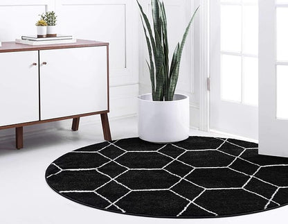 Unique Loom Trellis Frieze Collection Area Rug - Geometric (8' Round, Black/ Ivory)