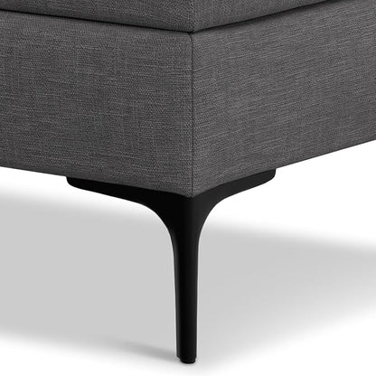 SIMPLIHOME Rebecca 36 inch Wide Mid Century Rectangular Coffee Table Storage Ottoman with Lift Up Lid in Slate Grey Polyester Linen Look, Assembled, for The Living Room, Entryway and Family Room