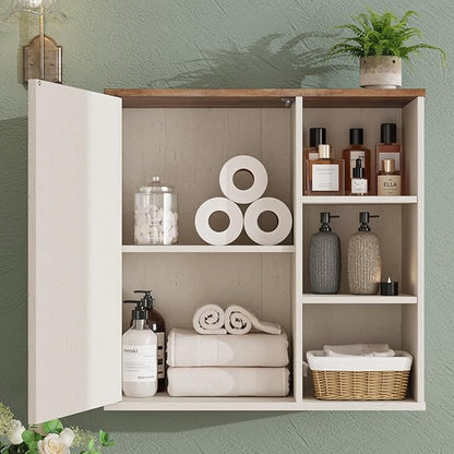 Bathroom Wall Cabinet, Farmhouse Medicine Cabinet with Barn Doors and Adjustable Shelves, 24'' Kitchen Wall Mounted Cabinet, Floating Over Toilet for Kitchen, Living Room