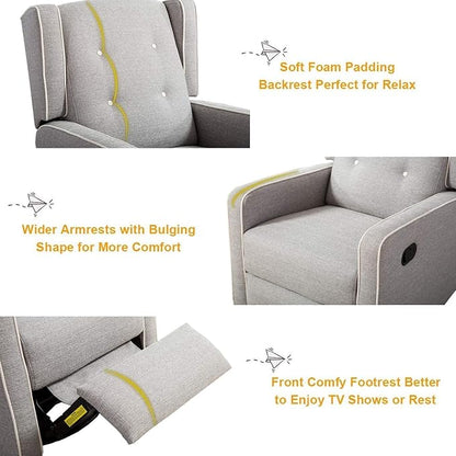 CANMOV Swivel Rocker Recliner Chair Set of 2, Nursery Glider Chair, Nursery Rocking Chairs, Manual Reclining Chair, Grey