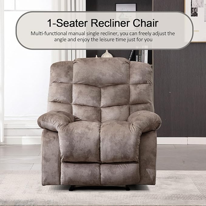 CANMOV Manual Recliner Chair, Single Reclining Sofa with Overstuffed Backrest and Armrest for Living Room, Bedroom Furniture, Light Brown