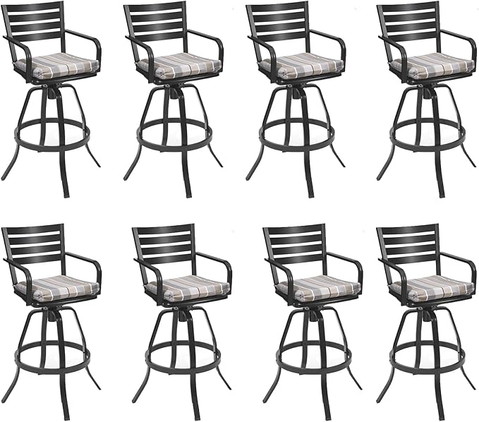Pellebant 29.5" Outdoor Bar Stools Set of 8, Aluminum Swivel Patio Bar Height Stools with Footrest & Backrest,Rust-Proof Patio Stool Chairs for Deck Lawn Garden,GardenMilano Char
