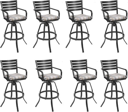 Pellebant 29.5" Outdoor Bar Stools Set of 8, Aluminum Swivel Patio Bar Height Stools with Footrest & Backrest,Rust-Proof Patio Stool Chairs for Deck Lawn Garden,GardenMilano Char