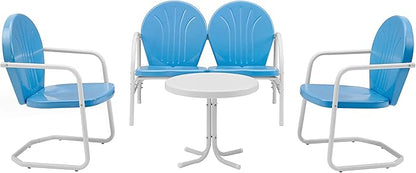 Crosley Furniture Griffith 4-Piece Retro Metal Outdoor Loveseat Patio Furniture Set for Porch, Deck, Balcony, Sky Blue