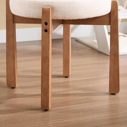 Modern Vanity Chair Upholstered Small Ottoman Footstool, Make Up Stool Linen Fabric with Backrest Wooden Frame for Living Room Bedrooms, 2PCS, Beige