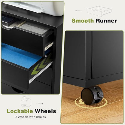 Simple Deluxe 7-Drawer Chest, Office File Cabinet with Wheels, Black