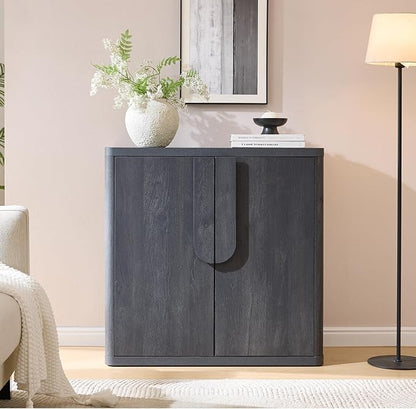 34.5'' Sideboard Buffet Cabinet W/Storage, Modern Accent Cabinets W/Curved Handles & Adjustable Shelves, 2 Doors Coffee Bar Buffet Table Credenza for Living Room Kitchen Hallway, Dark Grey