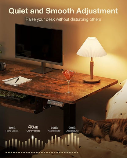 Casaottima Electric Standing Desk with Keyboard Tray, 40 Inch Height Adjustable Small Table, Sit Stand Table, Writing Computer Desk for Home, Office, Workstation, Rustic Brown
