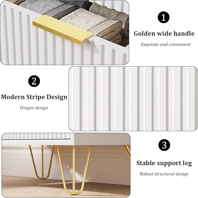 White Dresser for Bedroom, Modern Dresser with Gold Metal Handles & Chests of Drawers