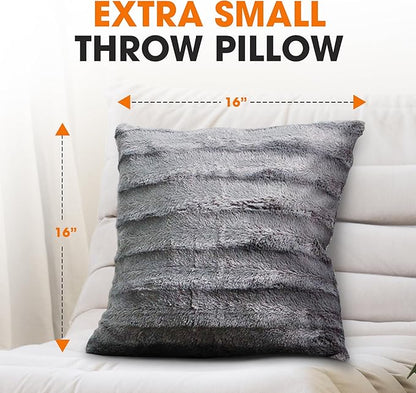 Cheer Collection Faux Fur Throw Pillows - Decorative Pillows for Couch, Bed Throw Pillows, Grey Accent Pillows for Bedroom or Living Room Aesthetic, Set of 2 Furry Throw Pillows, 16" x 16"
