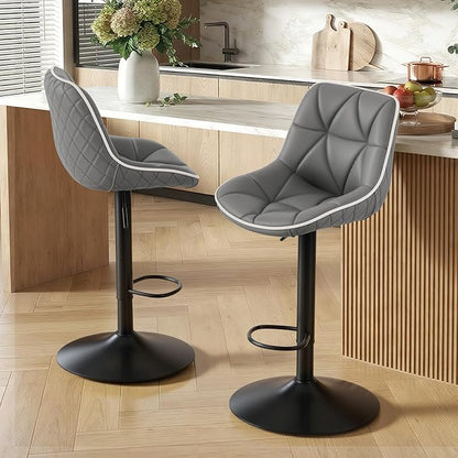 Nalupatio Bar Stools Set of 4, Adjustable Swivel Counter Height Bar Stools with Back, Armless Modern Barstools for Kitchen Island & Home Bar, Upholstered Seat,（Grey）