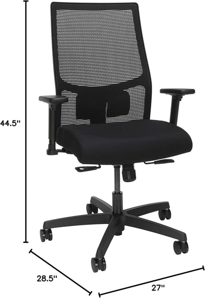 HON Ignition 2.0 Mid Back Task Chair, Standard Synchro-Tilt Control, Office Chair with Lumbar Support, Height and Width Adjustable Arms, Black Frame, Black