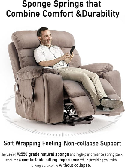 Large Power Lift Chairs Recliners for Elderly with Heated and Massage, Lazy Boy Recliner Chair with 26in Extra Wide Seat, Hidden Cup Holder, Side Pocket