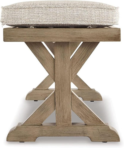 Signature Design by Ashley Beachcroft Outdoor Bench with All-Weather Cushion, Cleanable Performance Fabric, Rust-Resistant Aluminum Frame, 20.38" High, Beige