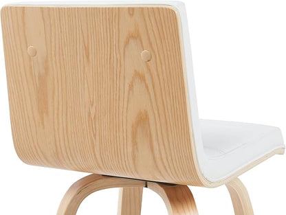 Vienna Modern Counter Height Swivel Bar Stool with White Faux Leather Seat and Patterned Oak Wood Frame Set of 2