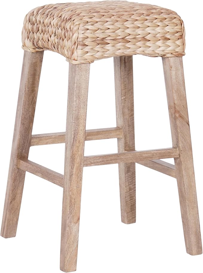 JONATHAN Y BSL1101B Maui 29.5" Rustic Bohemian Hyacinth/Wood Backless Bar Stool for Home, Kitchen, Dining Room, Workspaces, Cafes and Resturants, Natural Woven Seat with Natural Wood Frame