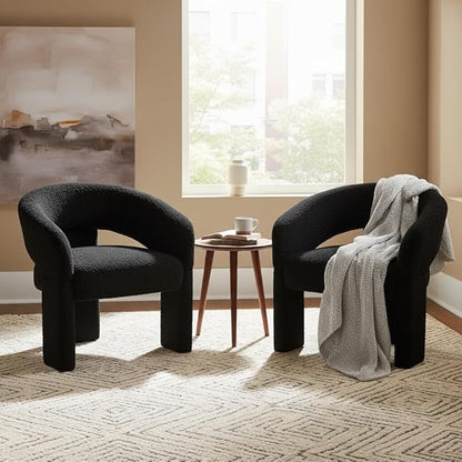 LukeAlon Modern Sherpa Accent Chair Barrel Back Armchair, Upholstered Lounge Chair for Living Room, Bedroom, Office, Waiting Rooms, Black