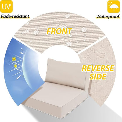 AAAAAcessories Outdoor Deep Seat Cushions, Waterproof, Fade-Resistant Patio Furniture Replacement Cushions, 24" x 24" x 5" + 24" x 13.5", Set of 2, Khaki Beige