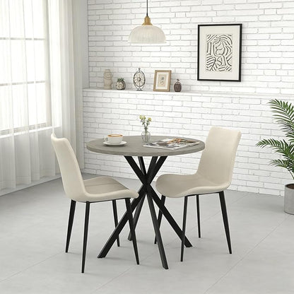 31.5" Round Dining Table and Chairs Set for 2, Small Dining Table Chairs Set Space-Saving, Small Dinette Sets for 2 for Kitchen Dining Room Apartment(Gray Table + Beige Chairs)