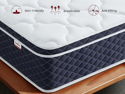 Queen Mattress for Back Pain, 12" Hybrid Mattresses in a Box, Individual Pocket Coils, Medium Firm Feel, CertiPUR-US® Certified Memory Foam, 100-Night Trial, Personalized Support & Pressure Relief