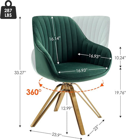 Zouron Mid Century Modern Swivel Accent Chair with Gold Metal Legs, Upholstered Swivel Chair No Wheels, Side Accent Arm Chair Vanity Chair for Small Space Home Office Living Room Bedroom, Green