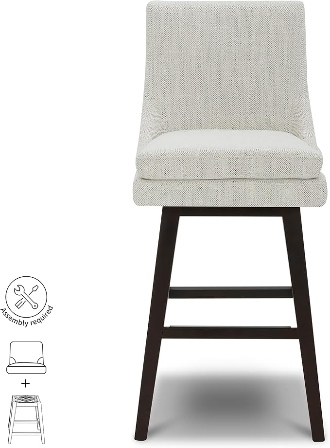 CHITA Bar Height Swivel Barstool with Back Set of 2, FSC Certified Upholstered Bar Stool, 30.7" H Seat Height, Fabric in Ivory