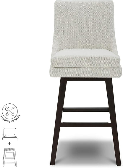 CHITA Bar Height Swivel Barstool with Back Set of 2, FSC Certified Upholstered Bar Stool, 30.7" H Seat Height, Fabric in Ivory