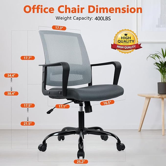 CLATINA Ergonomic Office Chair - Mesh Desk Chair with Lumbar Support, Rolling Comfortable Computer Chairs with Arms for Home Conference, Gray 1 Pack