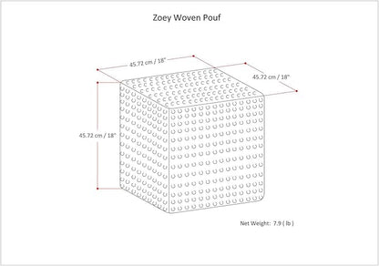 SIMPLIHOME Zoey Boho Cube Woven Pouf in Multi Color Cotton and Wool for the Living Room, Bedroom and Kids Room