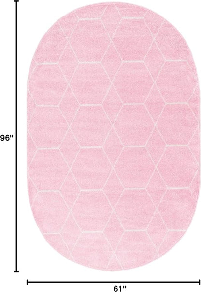 Unique Loom Trellis Frieze Collection Area Rug - Geometric (5' x 8' Oval, Light Pink/ Ivory)