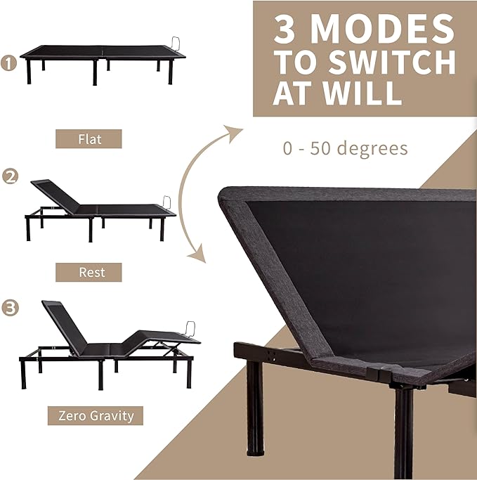 Full Adjustable Bed Base Frame with Wireless Remote + 10 Inch Full Green Tea Gel Memory Foam Mattress Bed in a Box, Head and Foot Incline, Zero Gravity, Fiberglass Free, 75" × 54"