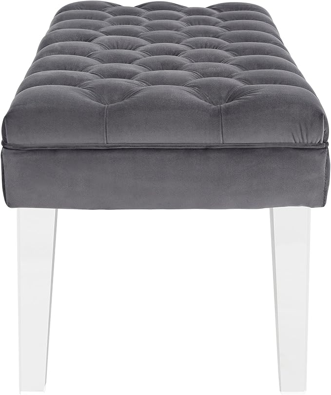 Modway Valet Tufted Button Performance Velvet Upholstered Bedroom Or Entryway Bench with Acrylic Legs in Gray