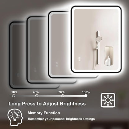 S'bagno 40X28 Black LED Mirror for Bathroom with Frontlit & Backlit, LED Bathroom Mirror with Metal Frame, Anti-Fog, Stepless Dimmable, 3 Colors Temperature LED Vanity Mirror(Horizontal/Vertical)