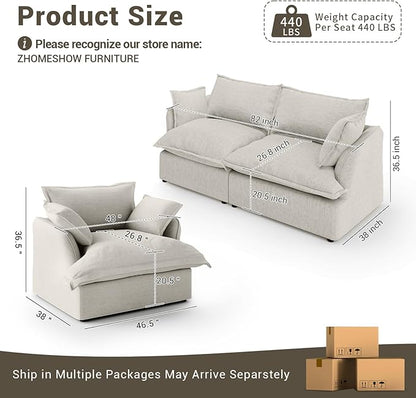 82” Modular Sectional Sofa, Comfy Down Fill Cloud Couch, Loveseat with Single Seater, Small Couch with Washable Cover, Sectional Couches for Living Room Small Apartments, Light Gray