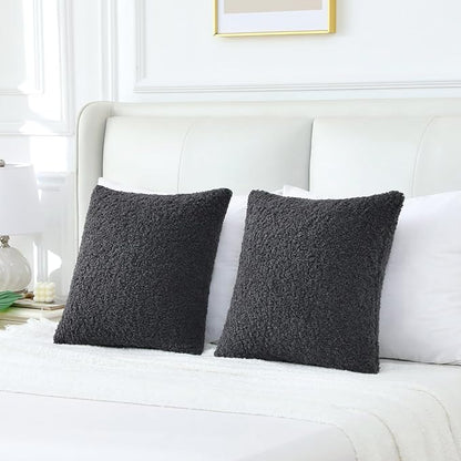 FUTEI Charcoal Throw Pillow Covers 16x16 Inch Set of 2,Furry Faux Fur Teddy Boucle Textured Cushion Covers,Soft Fluffy Decorative Pillow Case,Home Decor for Couch Bed Living Room Office Car